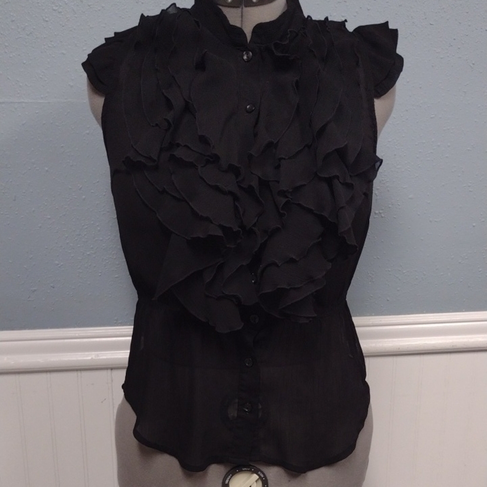 Miley Cyrus & Max Azria Black Ruffled Sleeveless Blouse Romantic Feminine Boho